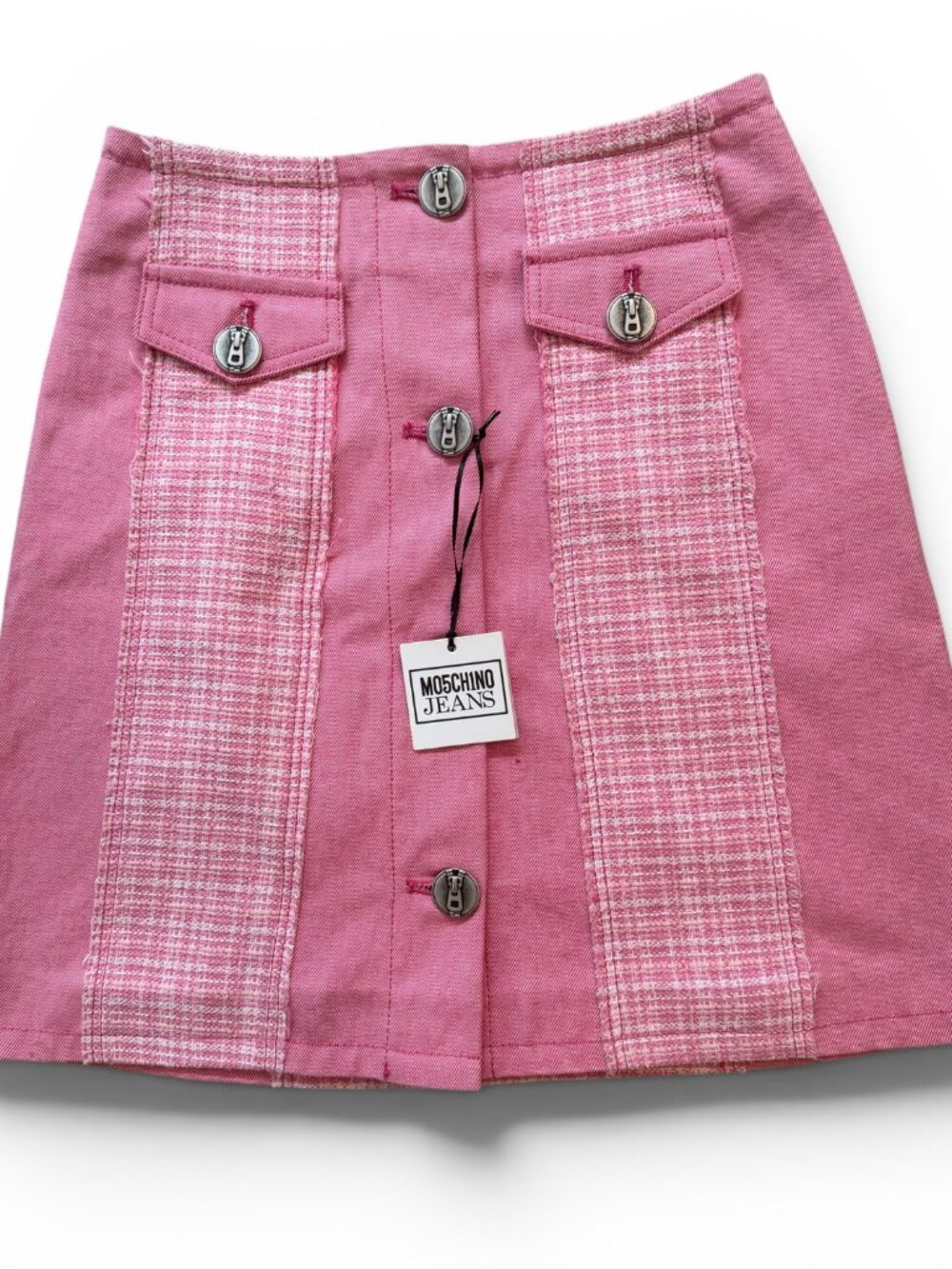 🎀 NWT MOSCHINO JEANS Pink Patchwork Mini Skirt - Sz IT 40 (US 4) - MSRP $250